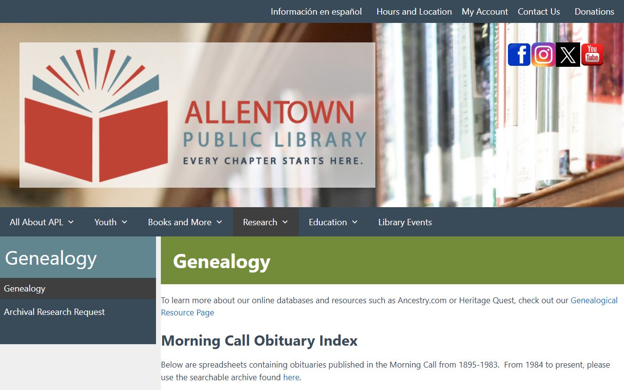 Allentown genealogy collection at the Allentown Public Library