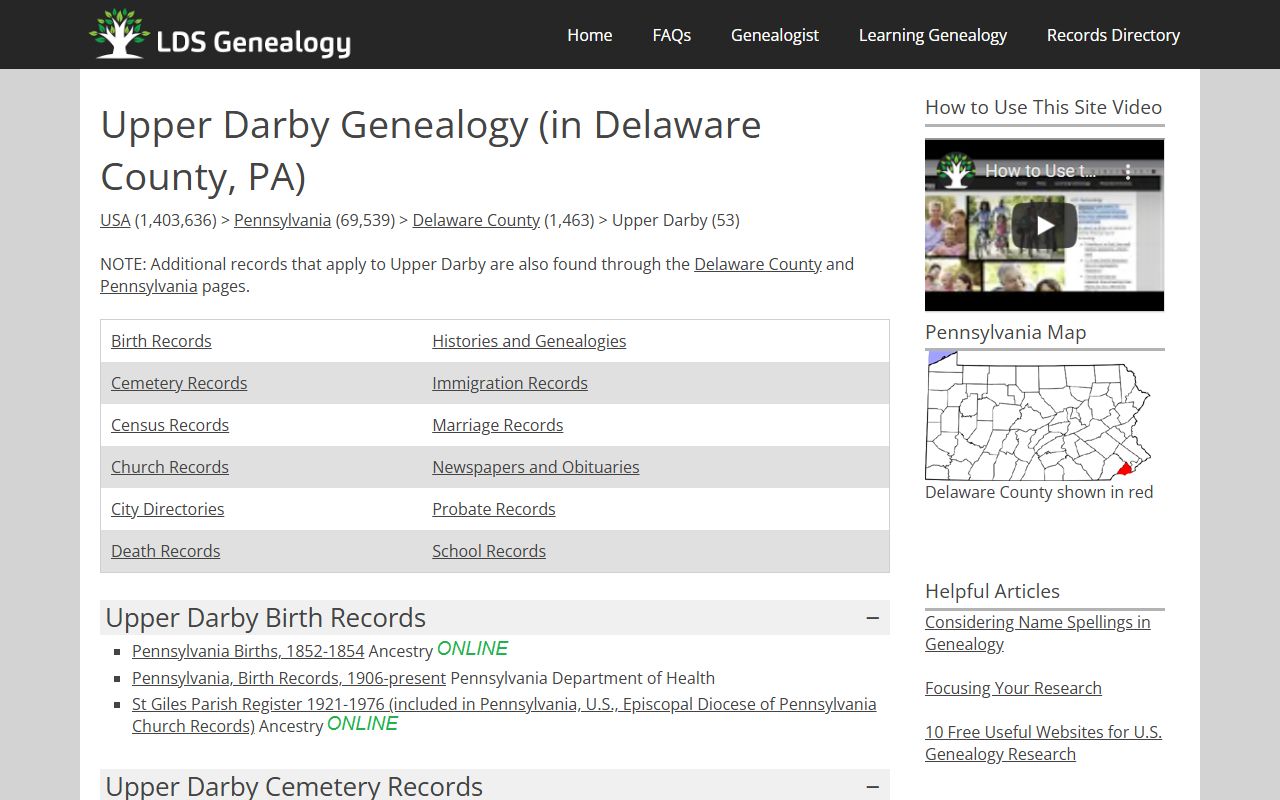 Upper Darby Historical Society genealogy resources in Delaware County