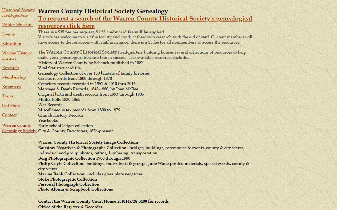 Warren County Pennsylvania genealogy records