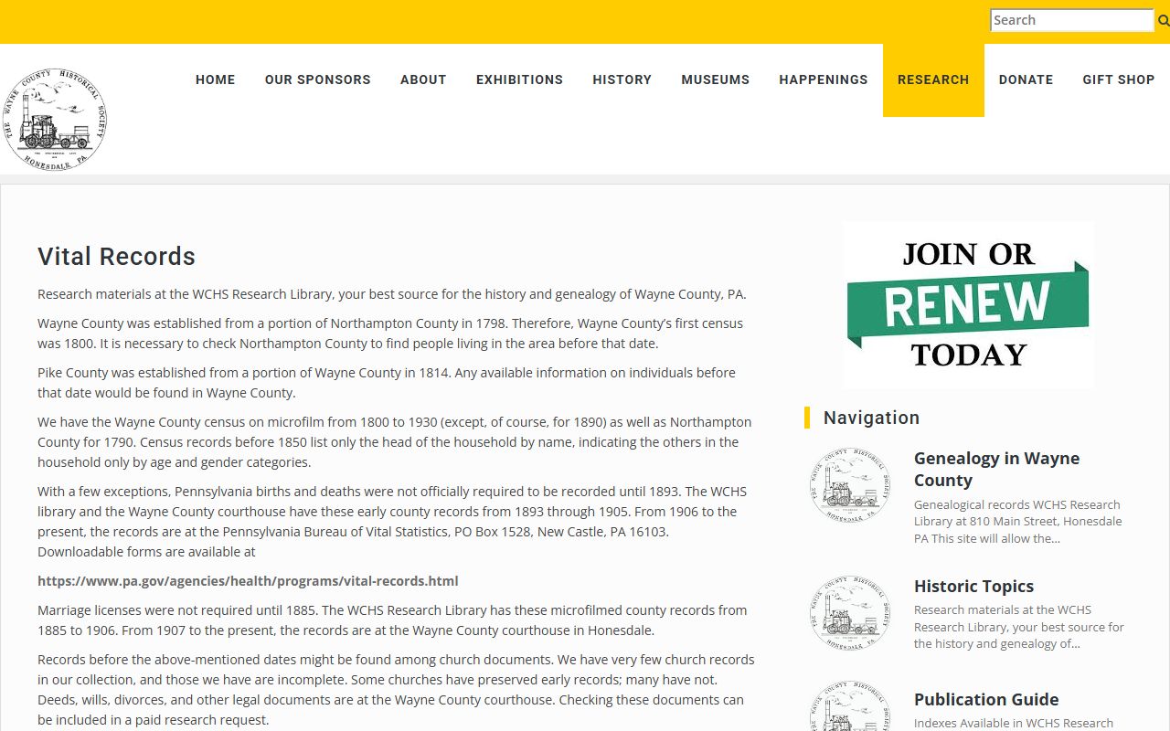 Wayne County Pennsylvania genealogy records at the historical society