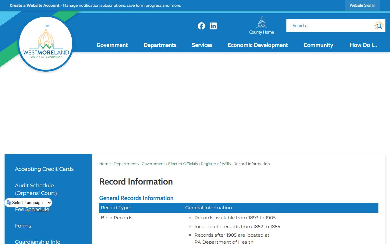 Westmoreland County Pennsylvania genealogy records